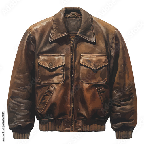 Vintage Leather Jacket With Distressed Finish, vector watercolor illustration, isolated on a white background.