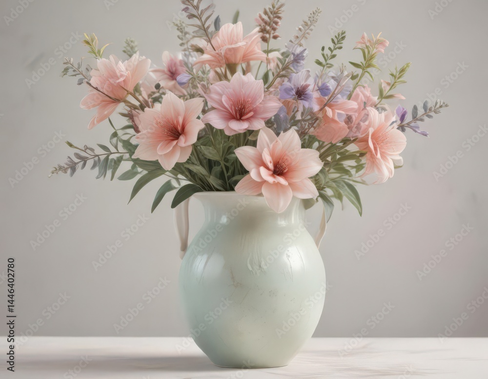 Obraz premium Soft pastel watercolor flowers in a simple vase Gentle color palette, delicate details , pink, illustration
