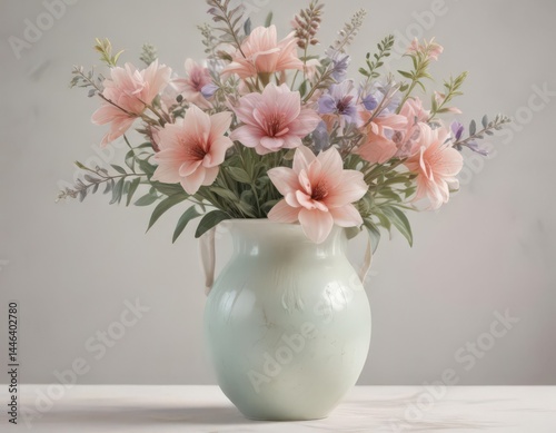Wallpaper Mural Soft pastel watercolor flowers in a simple vase  Gentle color palette, delicate details , pink, illustration Torontodigital.ca