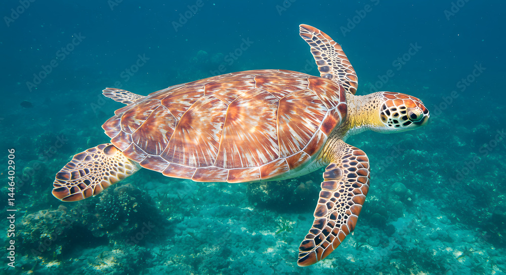 Fototapeta premium Majestic Sea Turtle Gracefully Swimming in the Ocean