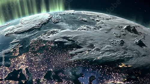 Stunning Aerial View of Earth with Northern Lights Over Europe