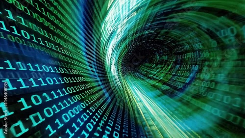 Abstract Digital Tunnel with Binary Code Data Flowing Vividly
