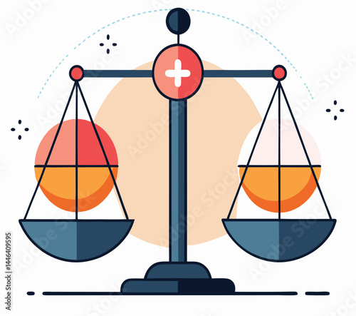 Scales of justice show a plus sign indicating balance and equality, transparent background