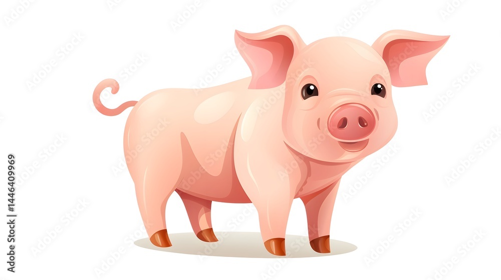 Adorable piglet with pink skin isolated on white background - Illustration Adorable piglet with pink skin isolated on white background - Illustration