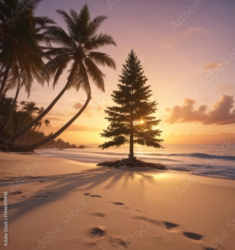 Wallpaper Mural Lighted Christmas tree on a deserted tropical beach at sunset ,  celebration,  peace Torontodigital.ca