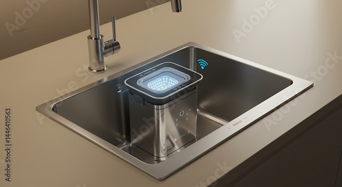 Modern stainless steel kitchen sink with small object