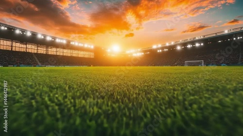 Sunset Stadium Soccer field, crowd, sunset sky