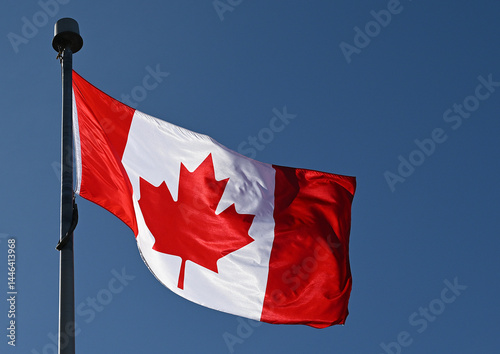 A Canadian flag flaps in the wind