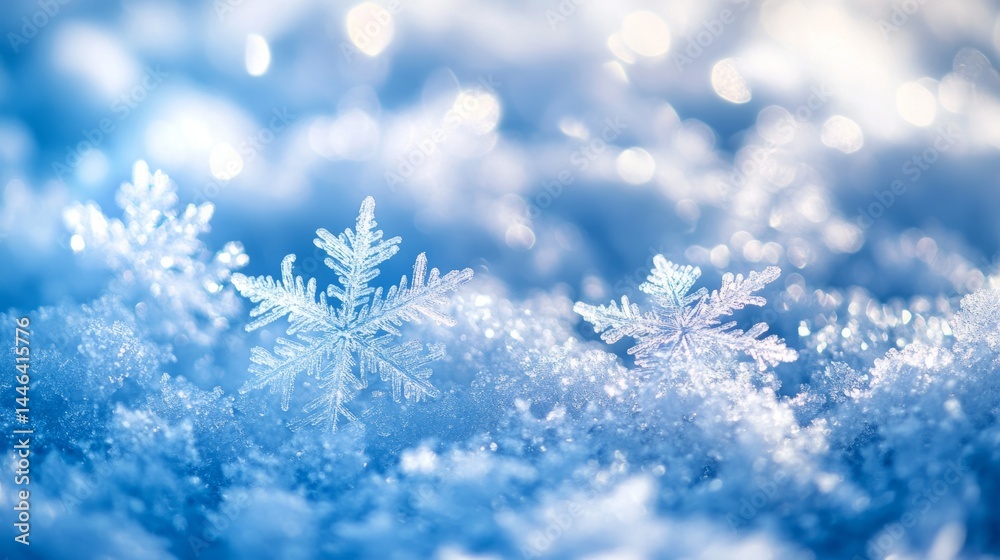 Stunning Close-Up of Sparkling Snowflakes: Winter Wonderland Background Stunning Close-Up of Sparkling Snowflakes: Winter Wonderland Background