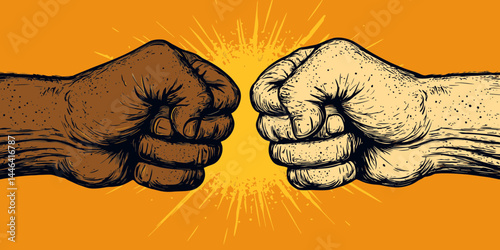 Diverse fist bump graphic illustration showcasing unity and friendship in a colorful 2D cartoon design