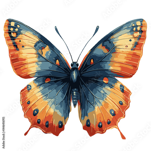 Colorful butterfly with vibrant patterned wings soaring in a cartoon landscape filled with nature's beauty