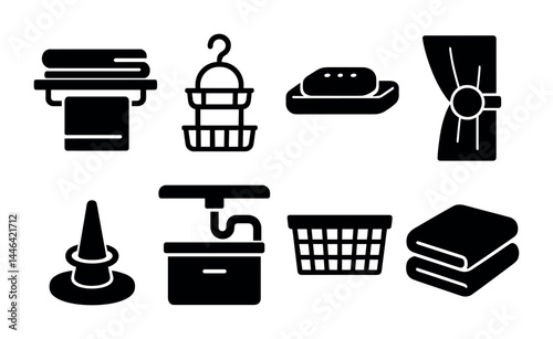 Bathroom essentials icons collection for interior design and organization projects