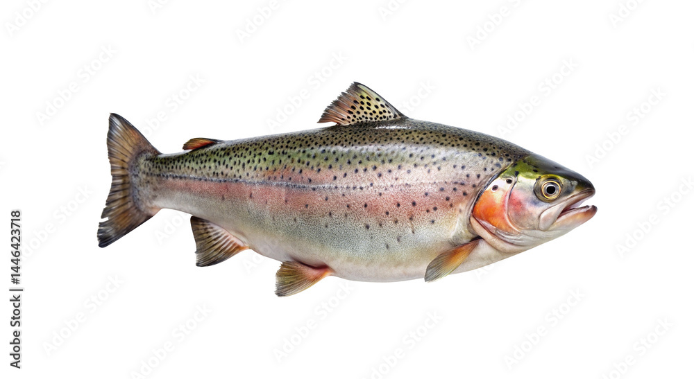 Striking rainbow trout against a clean transparent backdrop showcases vibrant coloration Striking rainbow trout against a clean transparent backdrop showcases vibrant coloration