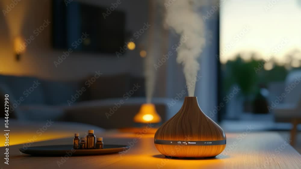 A wooden diffuser resting on a wooden table, perfect for aromatherapy or decorative purposes