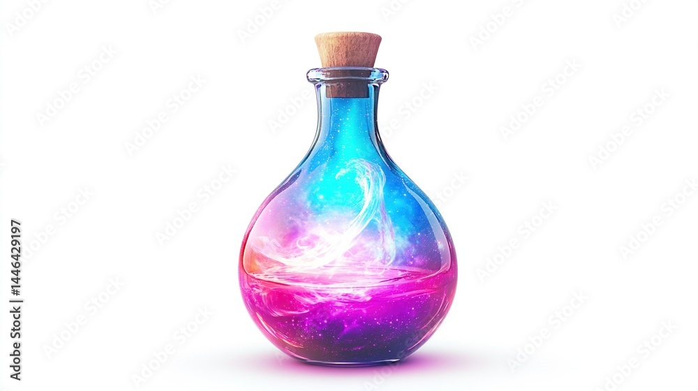Glowing potion in a glass bottle. Glowing potion in a glass bottle.