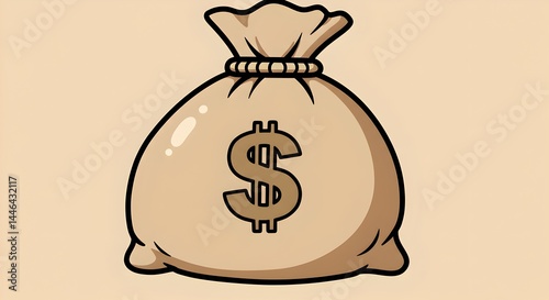 Playful cartoon money bag with dollar sign, vibrant, cheerful style.