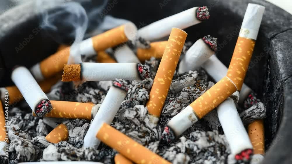 A close-up shot of a black bowl containing a bunch of cigarettes