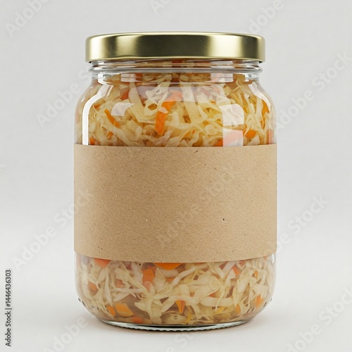 German Sauerkraut Glass Jar Blank Label Isolated White Background