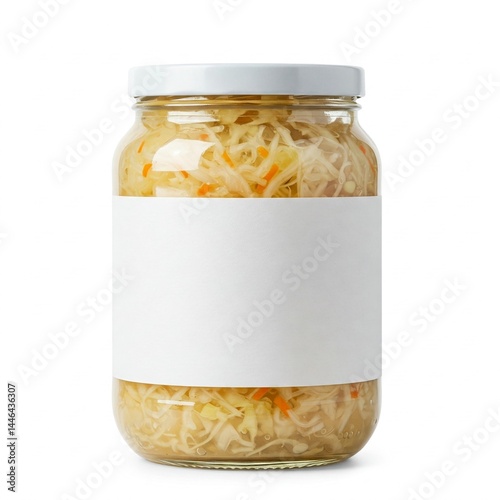 Fermented Sauerkraut in Jar Isolated on White with No Branding