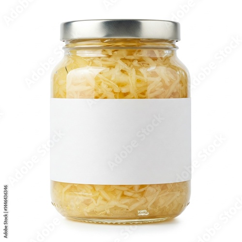German Sauerkraut Glass Jar Blank Label Isolated White Background