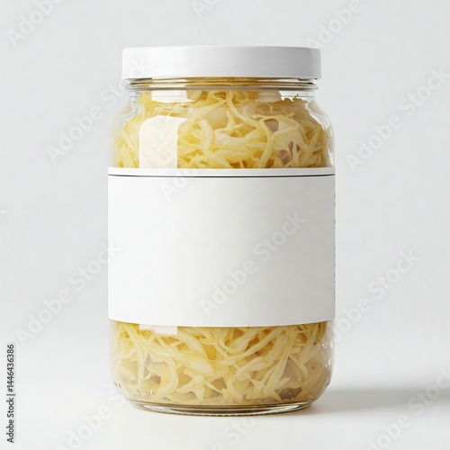 Jar of Sauerkraut with Blank Label Natural Fermented Cabbage White Background