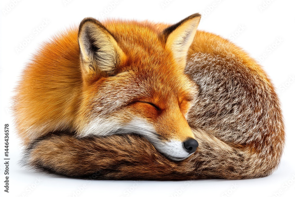 Fototapeta premium Close-up view of a sleeping red fox curled up.
