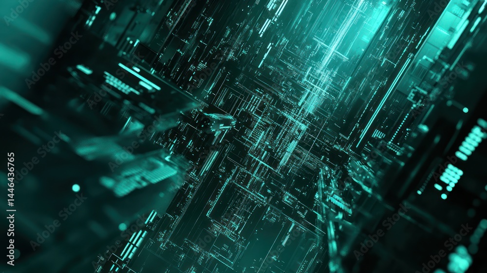 Abstract teal digital data stream, glowing circuits, futuristic technology background Abstract teal digital data stream, glowing circuits, futuristic technology background