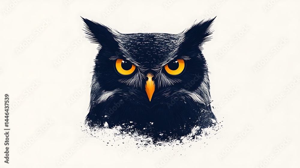 Fototapeta premium Black owl with big eyes silhouette mascot high resolution image