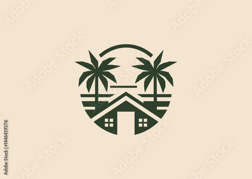 Palm house logo for real estate, garden, or tropical home branding.