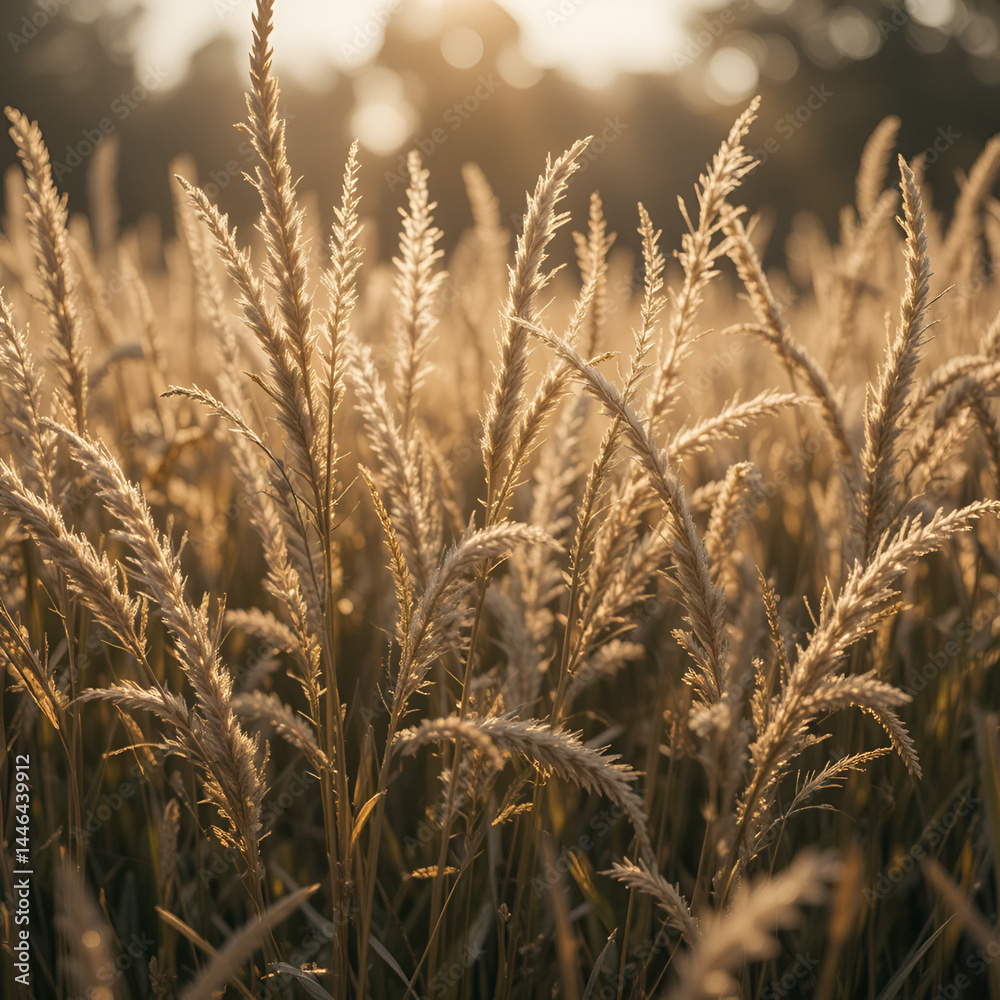 Obraz premium Backlit timothy grass straws in warm sunlight