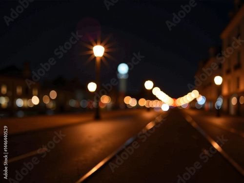 Perspective nocturne floue d’une rue éclairée en hiver