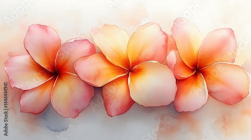 Fototapeta Naklejka Na Ścianę i Meble -  Delicate watercolor plumeria blossoms high resolution image
