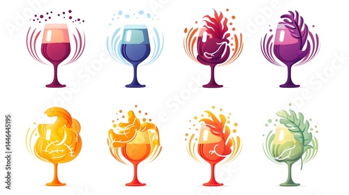 Colorful Wine Icons Isolated on White Background for Elegant Designs