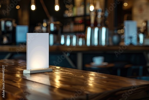 Empty Table with a Blank Sign in a Cafe