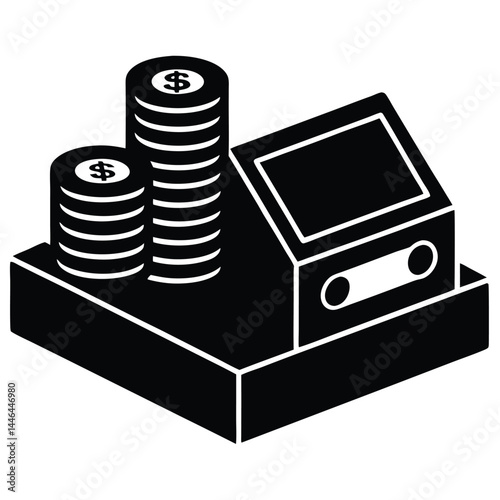 cashier element isolated coin stack on white backg