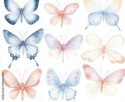 Delicate Pastel Butterflies Watercolor Art