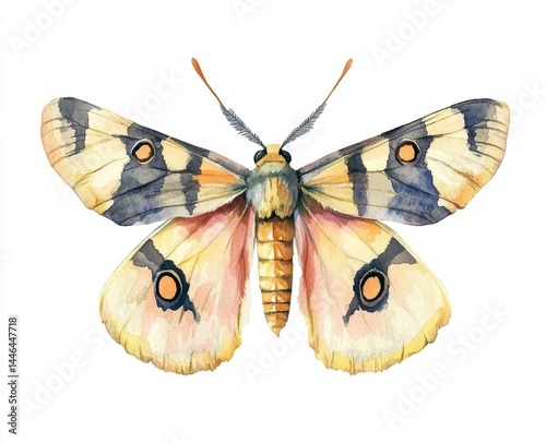 Watercolor Painted Moth with Delicate Wings