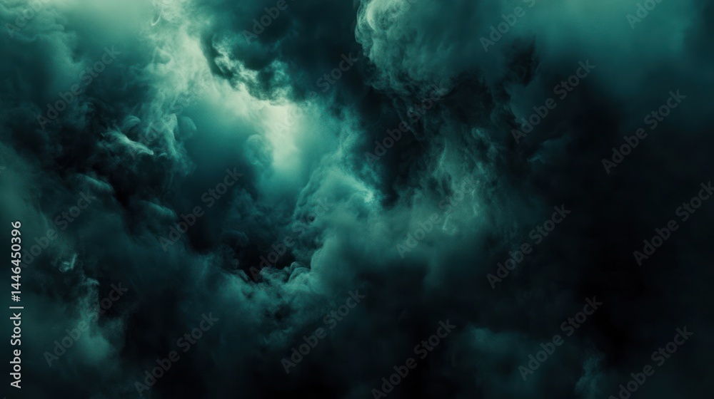 Dark teal cloudscape, ominous, swirling, light peeking through Dark teal cloudscape, ominous, swirling, light peeking through