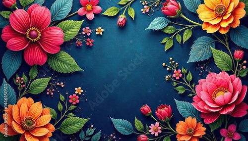 Intricate floral textile design, vibrant colors, fabric, design