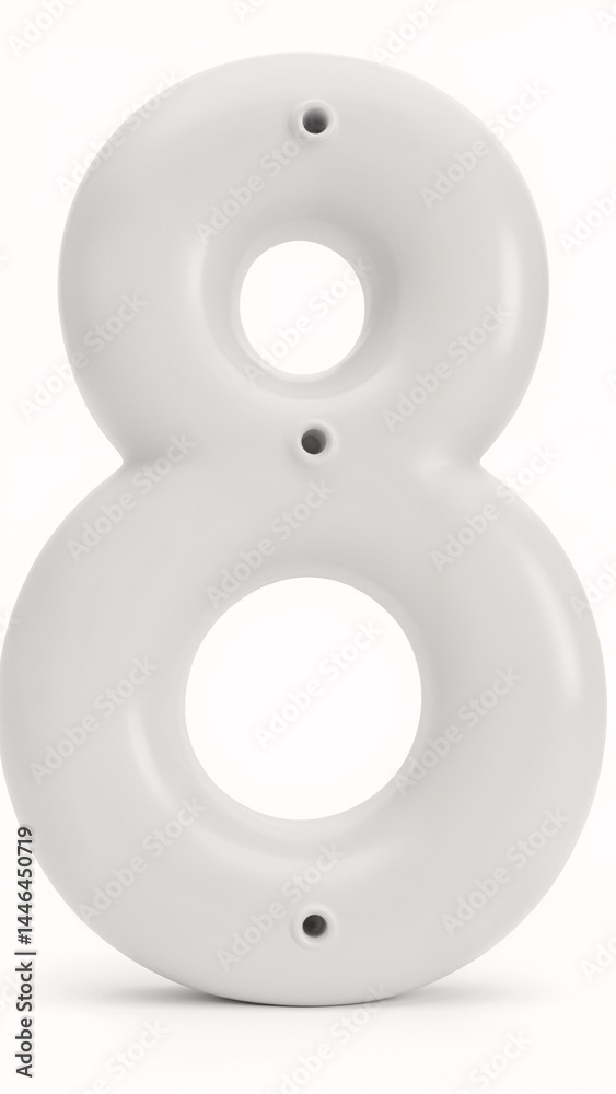 A white ceramic number eight on a white background. A white ceramic number eight on a white background.