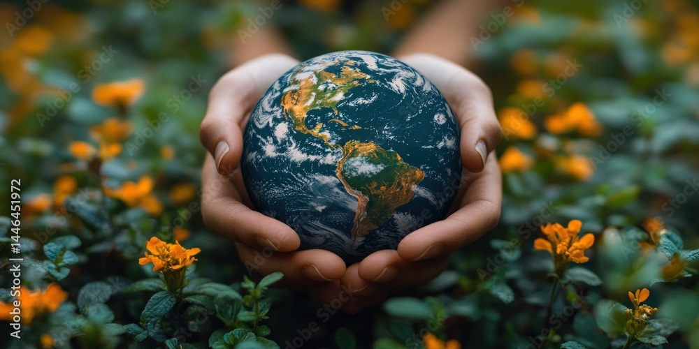 Earth held gently in hands amidst nature (1) Earth held gently in hands amidst nature (1)