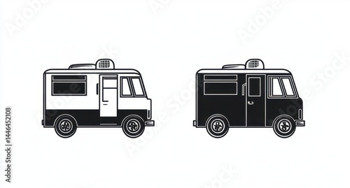 Simple Line Art Food Truck Illustration