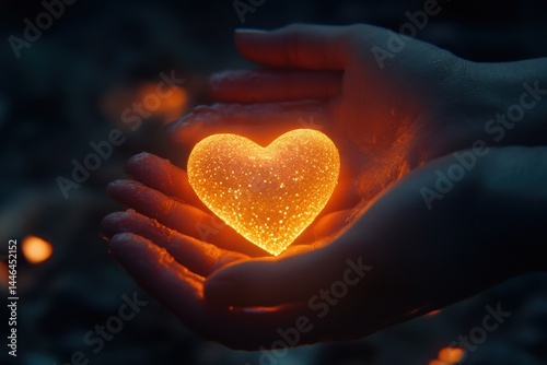Glowing Heart Held in Loving Hands