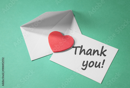 Thank You Sign Card Mail Envelope And Red Heart Shape