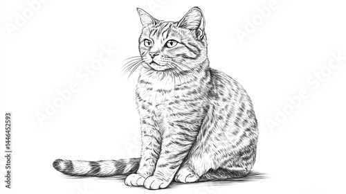 Pencil sketch of a tabby cat sitting.