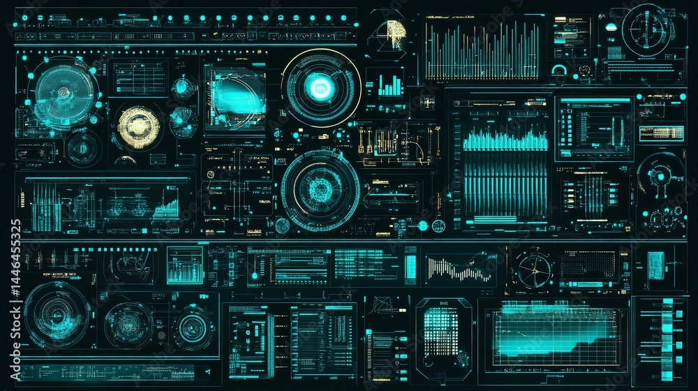 Fototapeta premium Macro Photo of a Green and Blue Circuit Board with Processor and Chip Technology in Electronic Equipment