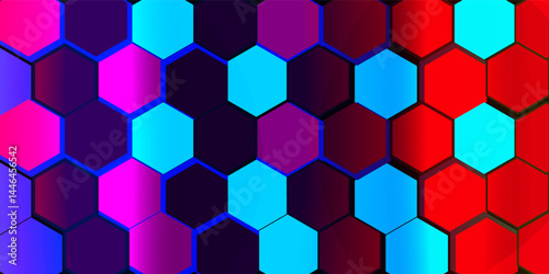 3D image of decorative panels of colorful hexagons. Background and texture