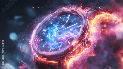 An electrifying cosmic storm frozen in time. frozen cosmic storms. illustration. [Frozen Time] | Frosted Watches | icy chronos. Illustration