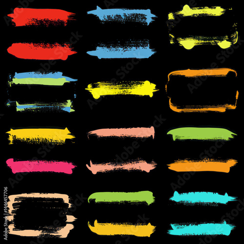 Abstract colorful brush strokes on black background for graphic design and artistic projects