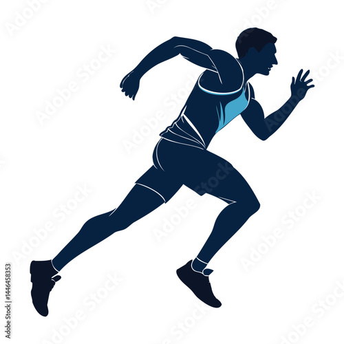 Black silhouette art of a sport runner man in action, jumping and running